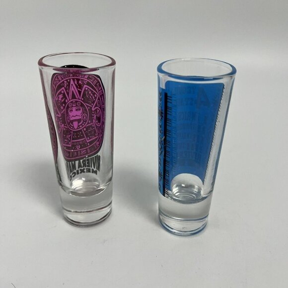 Set of 2 Souvenir 4" Tall Shot Glasses from  Riviera Maya Mexico New - Picture 4 of 7